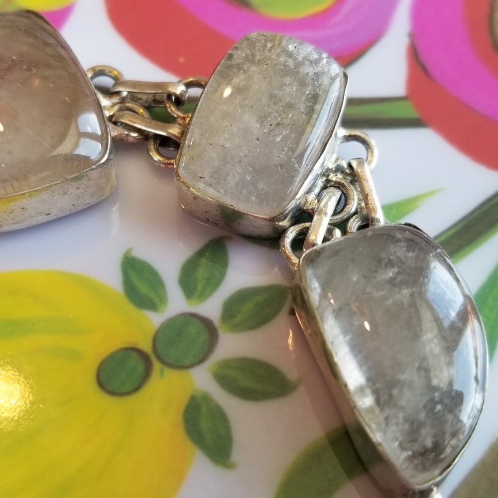 Vintage Chunky Quartz Bracelet Sterling Silver Positive Energy Gemstones - Picture 13 of 16
